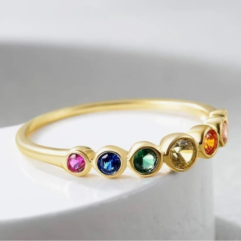 Colorful CZ 14k gold plated band size 8 Pandora style jewelry